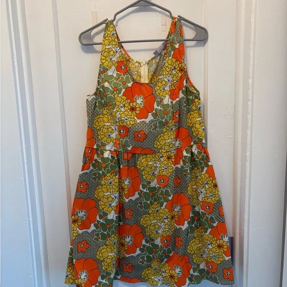 Blue Platypus Orange and Green Floral A-Line Sundress with Pockets - Picture 1 of 4